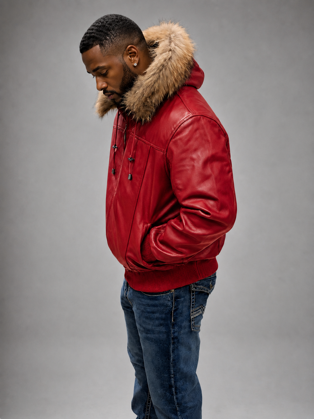 Men's Leather Jacket Bomber C [Red]
