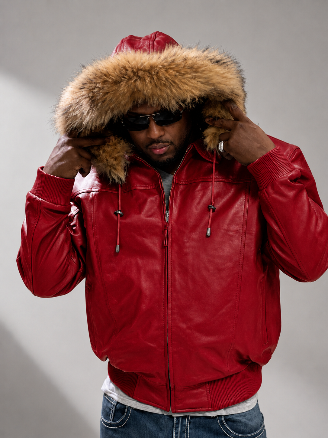 Men's Leather Jacket Bomber C [Red]