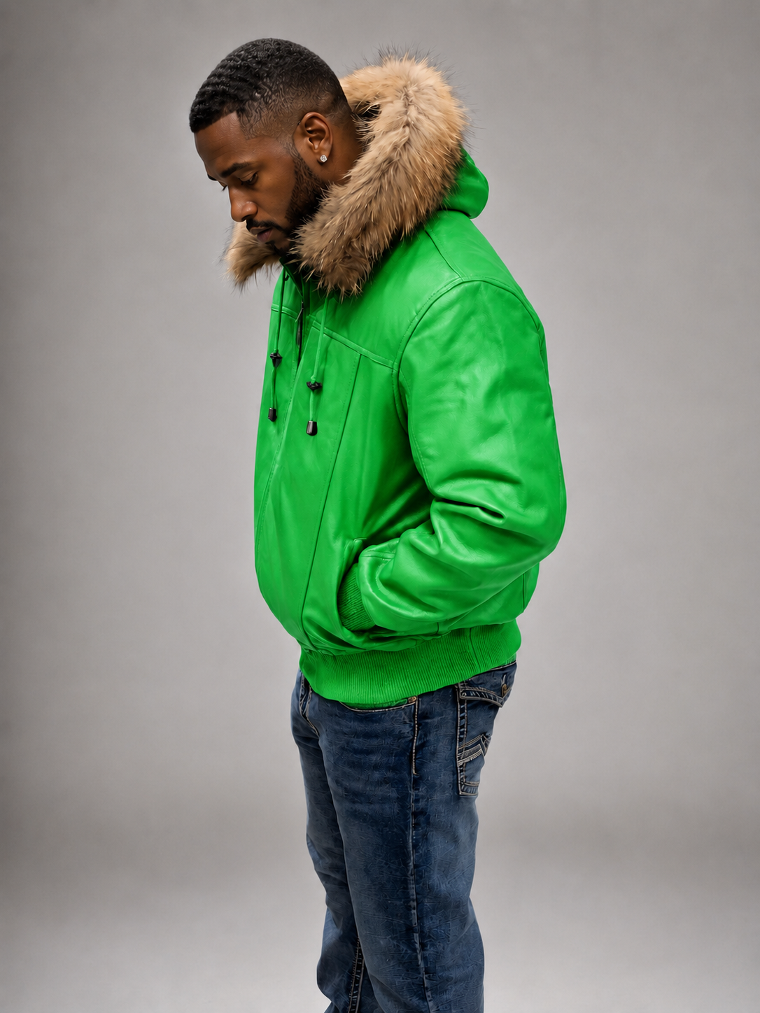 Men's Leather Jacket Bomber C [Green]