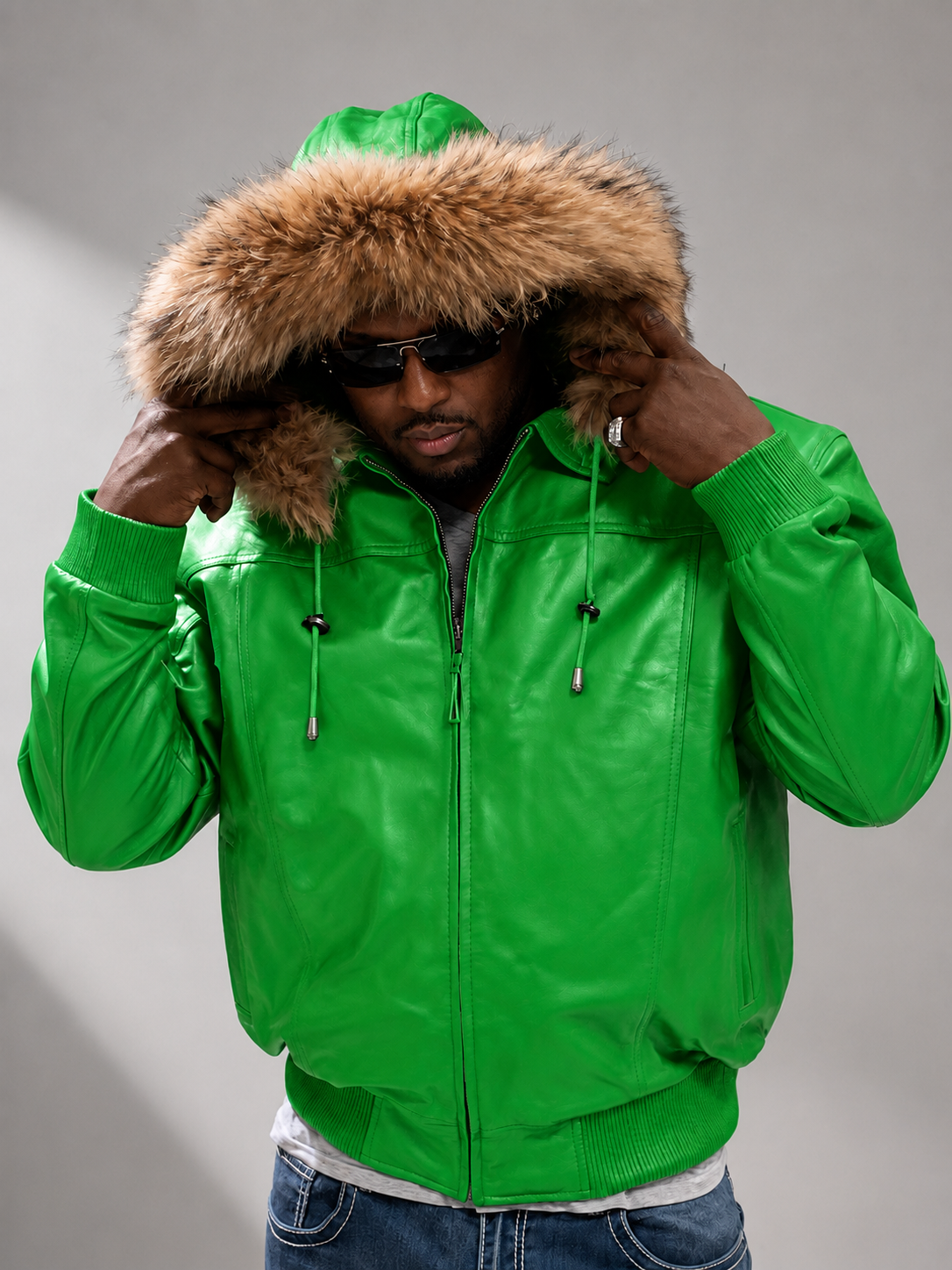 Men's Leather Jacket Bomber C [Green]