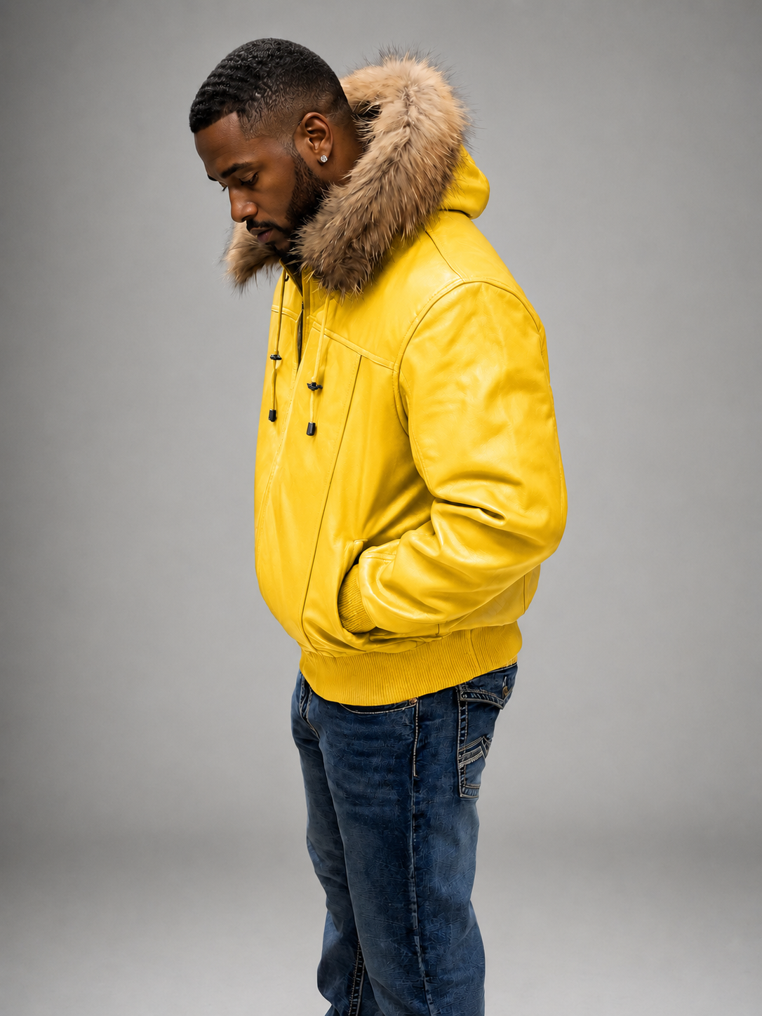 Men's Leather Jacket Bomber C [Yellow]