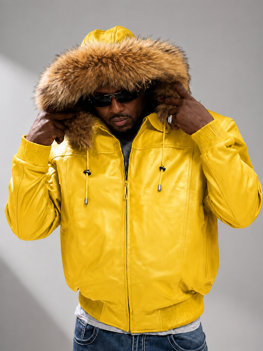 Men's Leather Jacket Bomber C [Yellow]