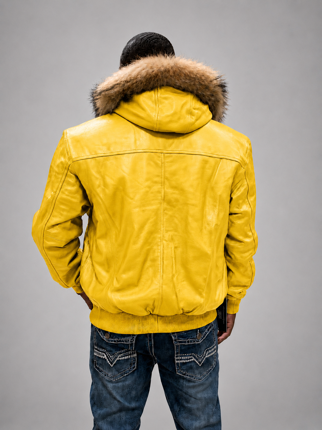 Men's Leather Jacket Bomber C [Yellow]