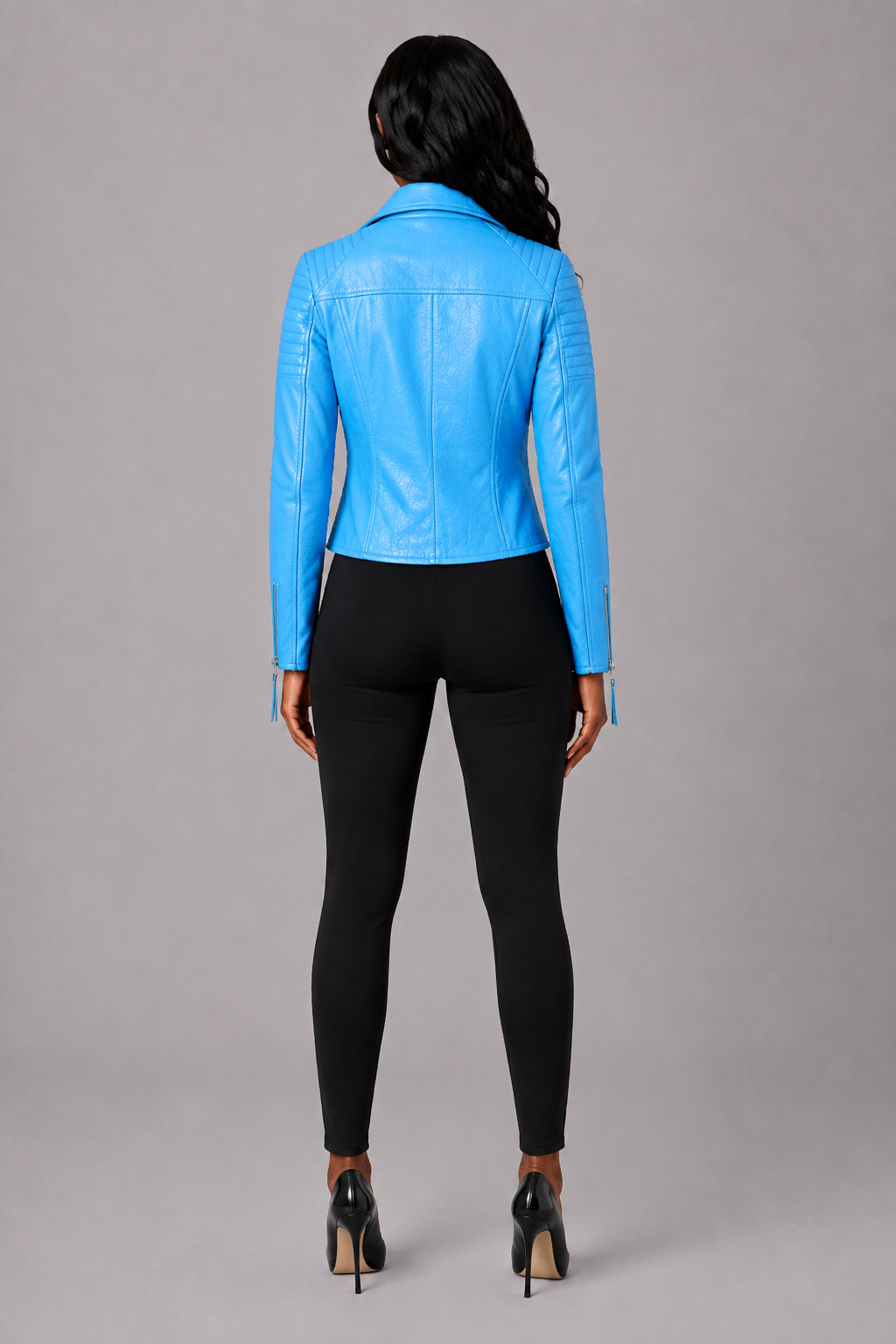 Women’s Sky Blue Leather Moto Jacket