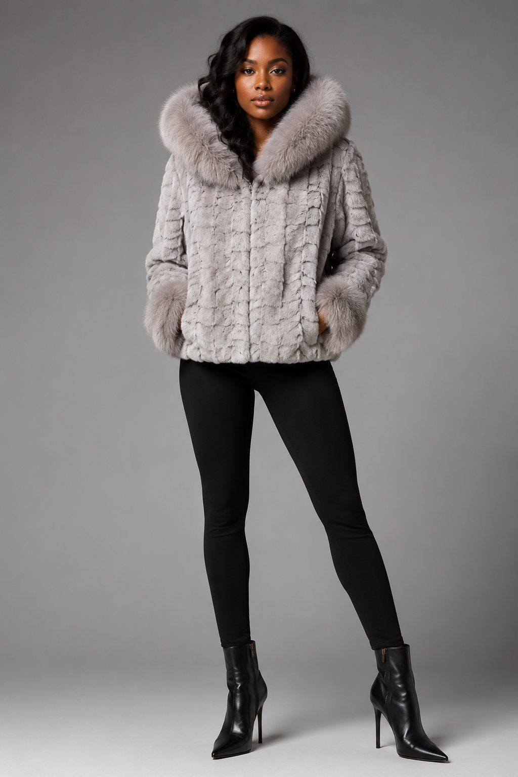 Women’s Mink Faux Fur Hooded Jacket - William Leather