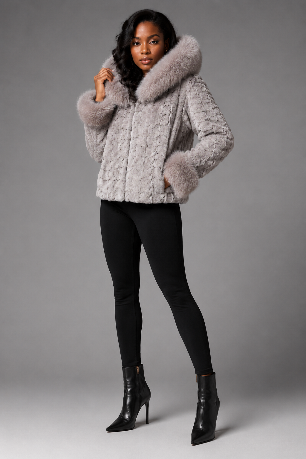 Women’s Mink Faux Fur Hooded Jacket - William Leather