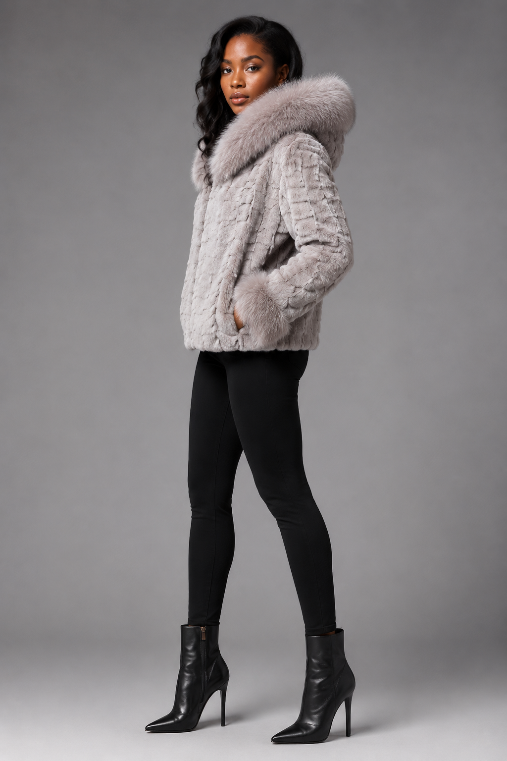 Women’s  Mink Faux Fur Hooded Jacket