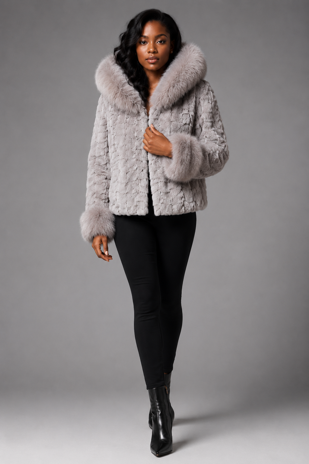 Women’s Mink Faux Fur Hooded Jacket - William Leather