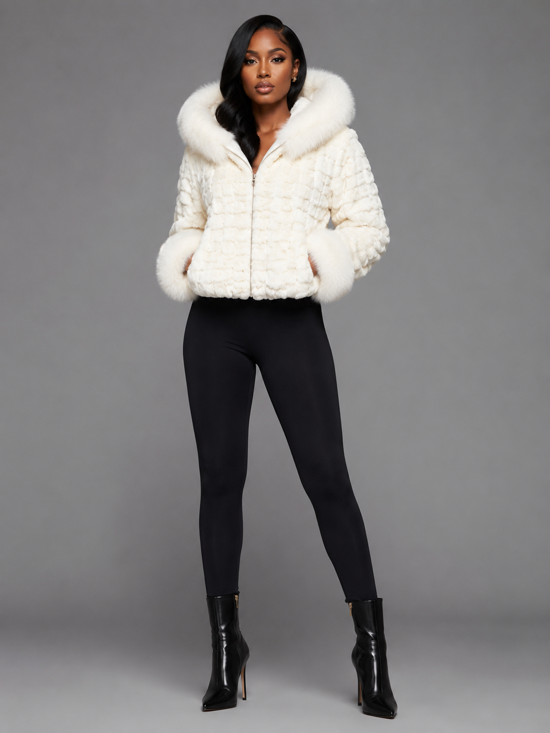 Women’s White Mink Faux Fur Hooded Jacket - William Leather