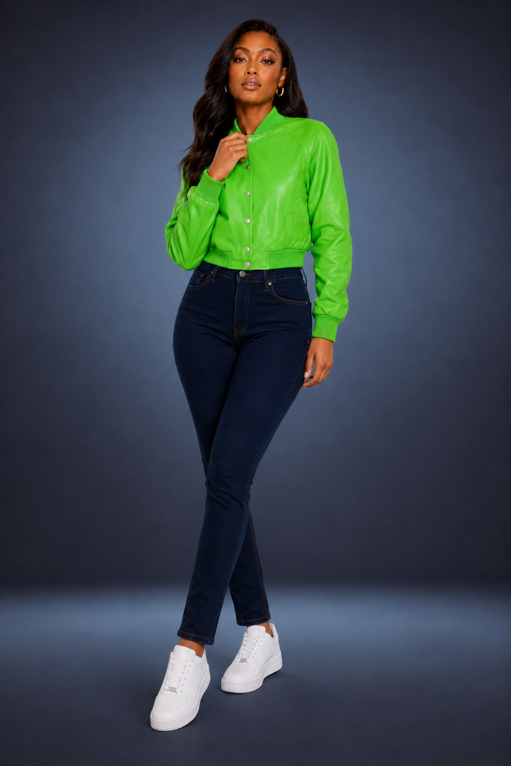 Women’s Cropped Leather Jacket [Lime Green]