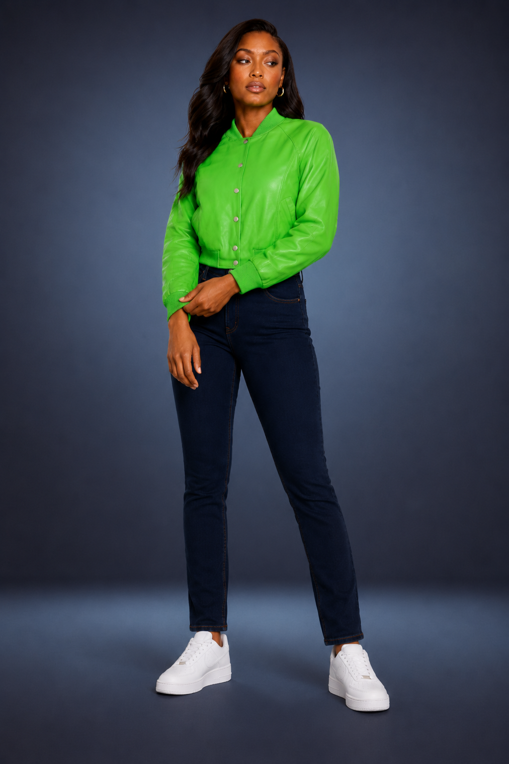 Women’s Cropped Leather Jacket [Lime Green]