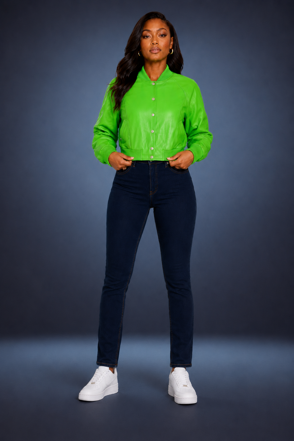 Women’s Cropped Leather Jacket [Lime Green]