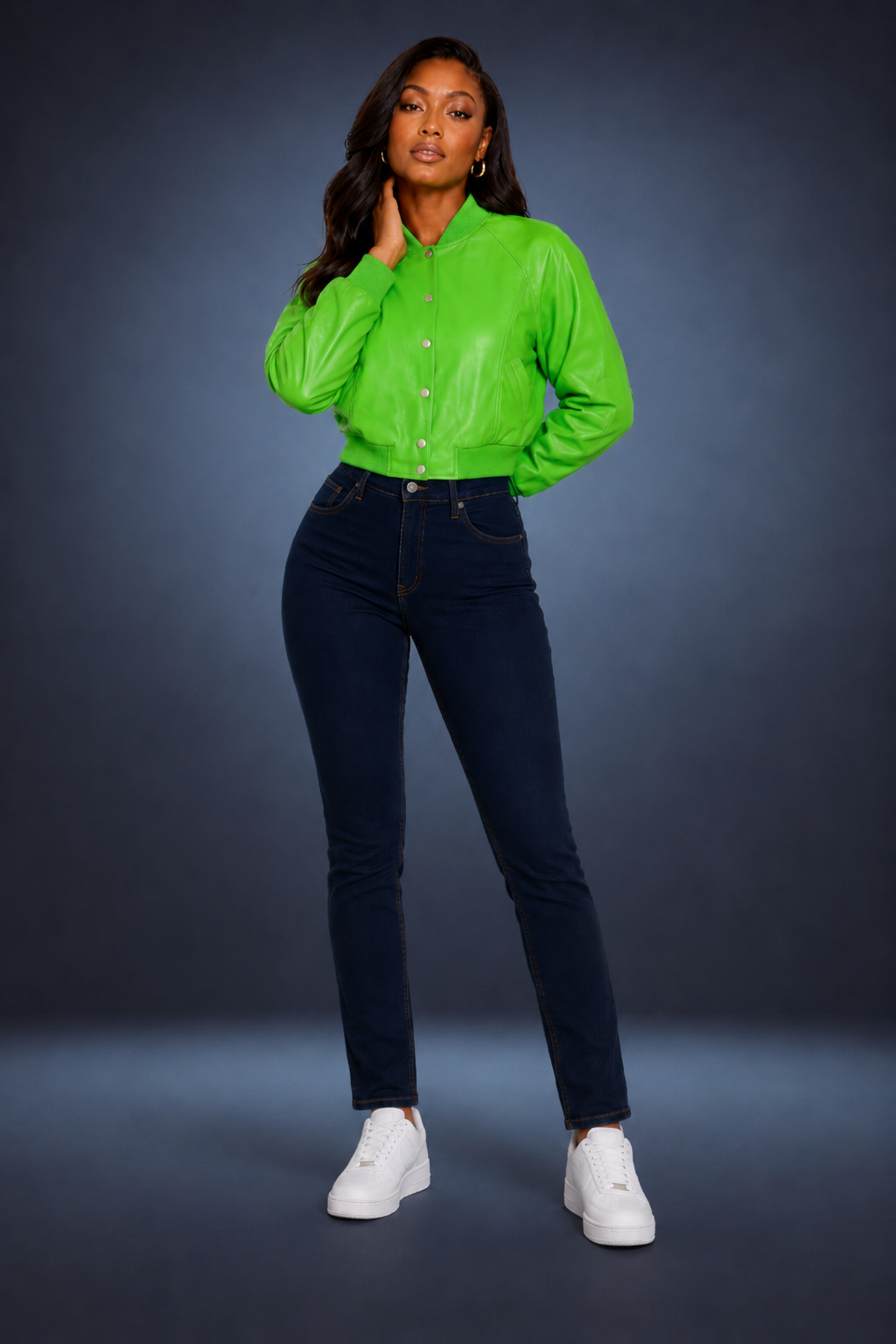 Women’s Cropped Leather Jacket [Lime Green]