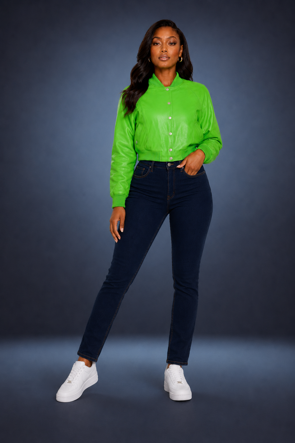 Women’s Cropped Leather Jacket [Lime Green]