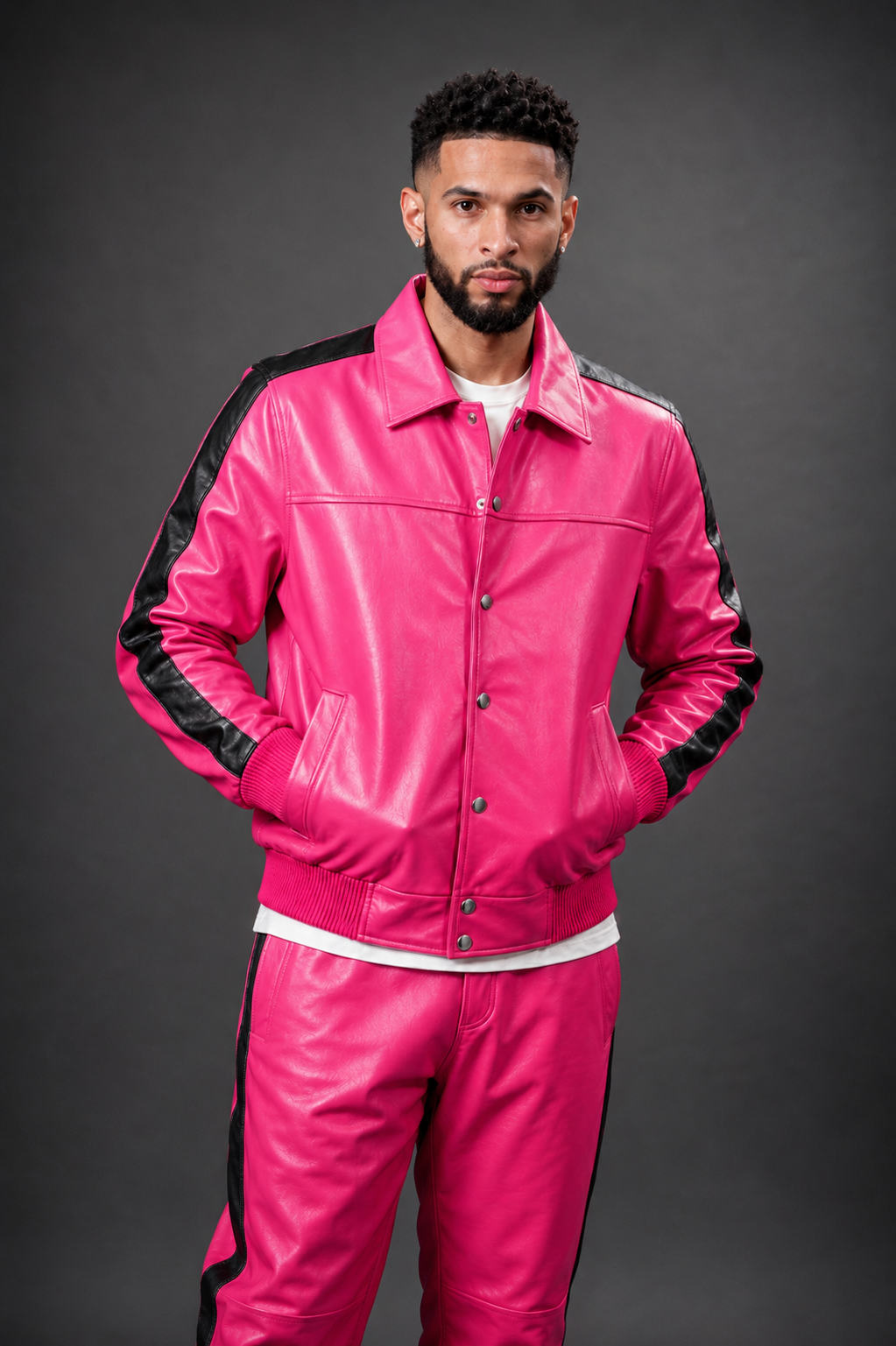 Men's Leather Track Suit Sweatsuit [Pink]