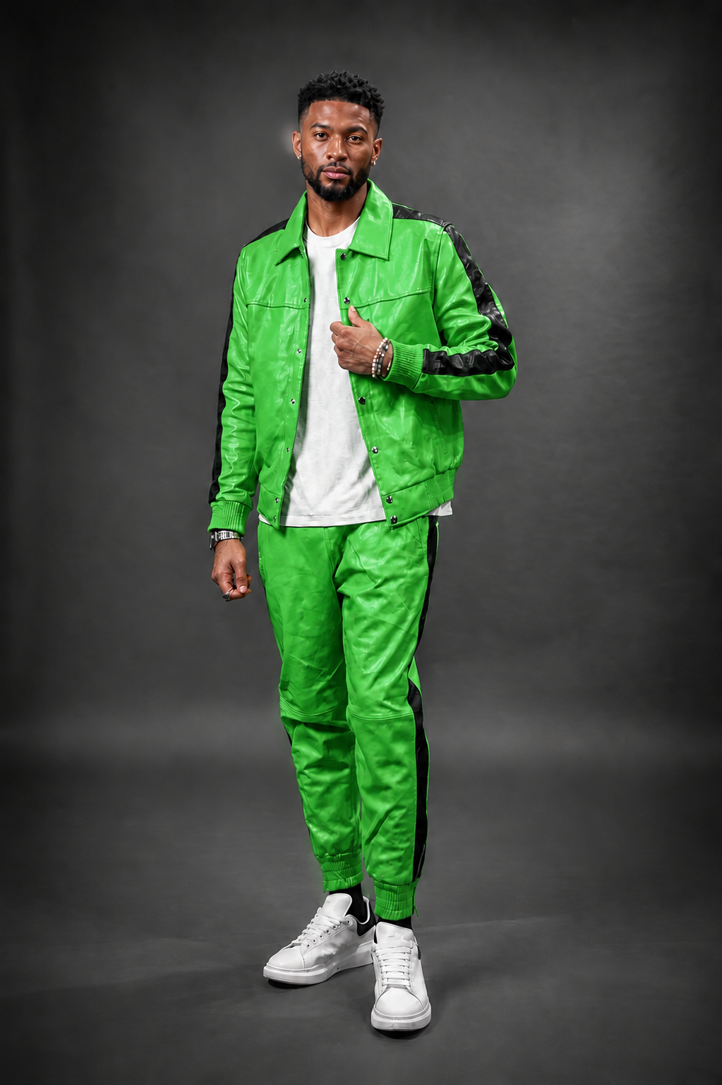 Men's Leather Track Suit Sweatsuit [Green]