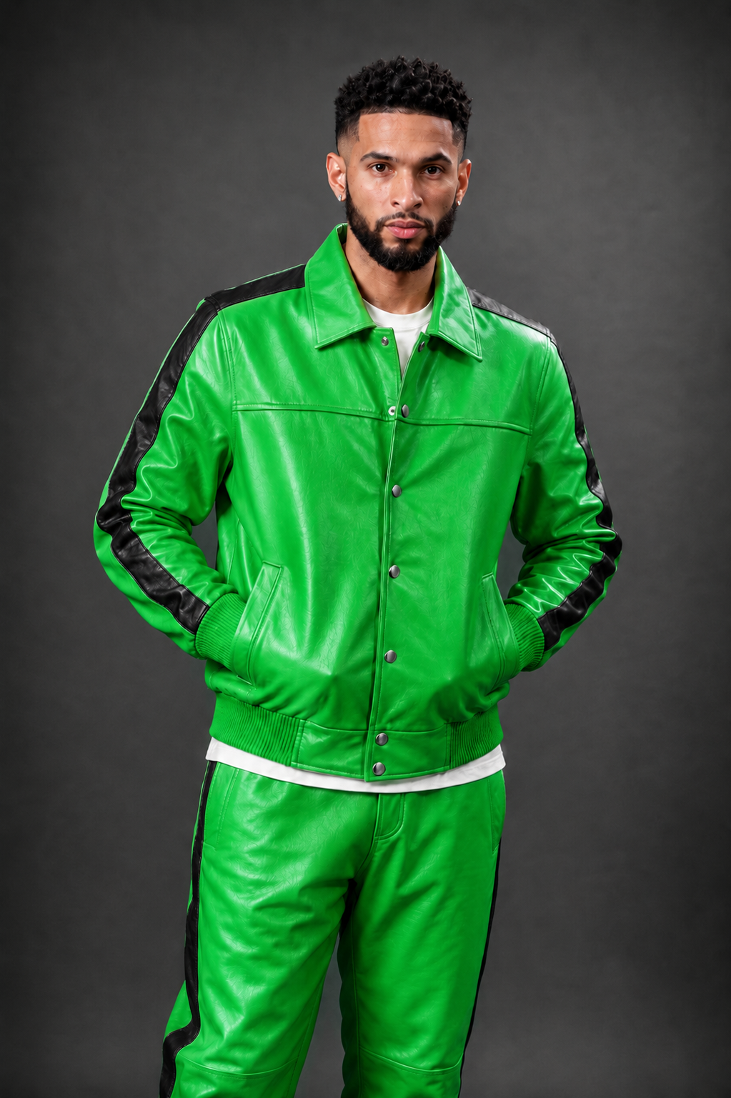 Men's Leather Track Suit Sweatsuit [Green] - William Leather