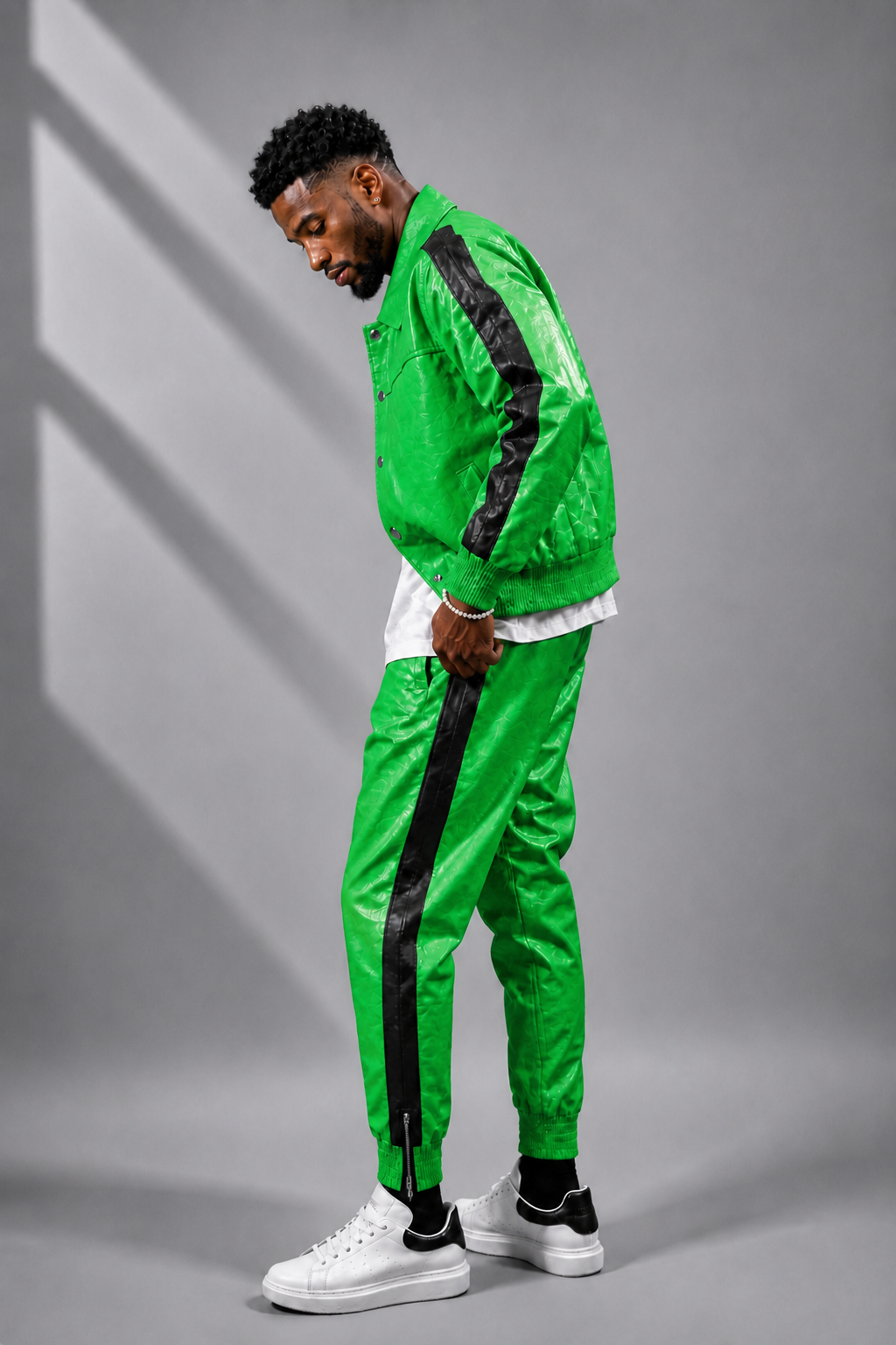 Men's Leather Track Suit Sweatsuit [Green]