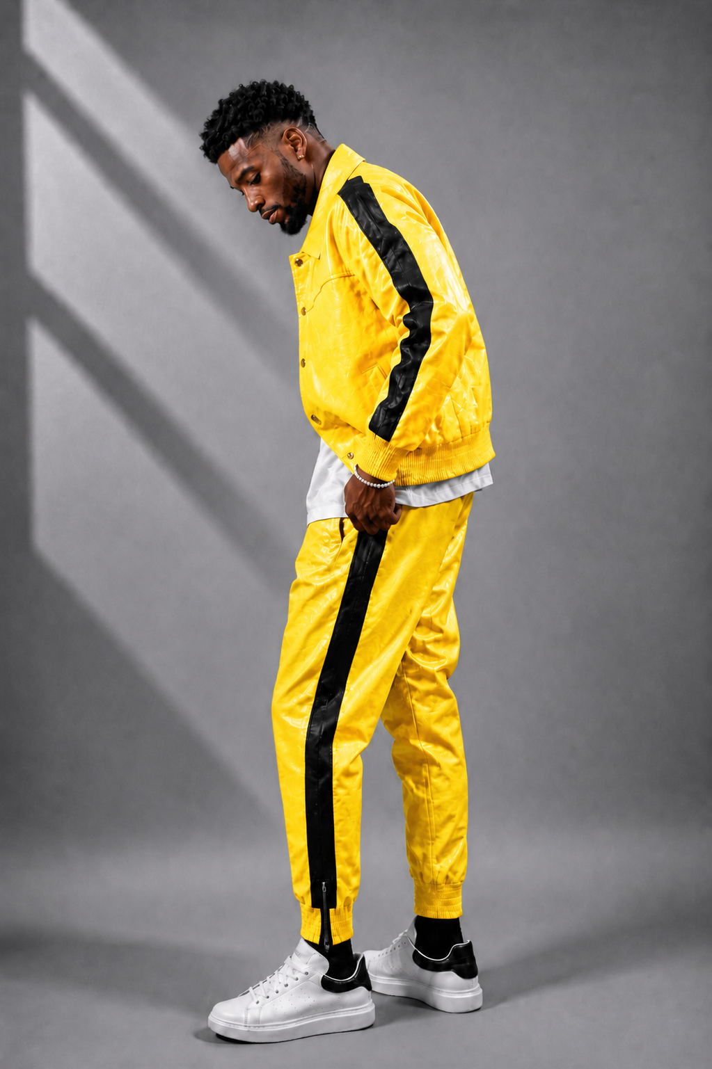 Men's Leather Track Suit Sweatsuit [Yellow] - William Leather