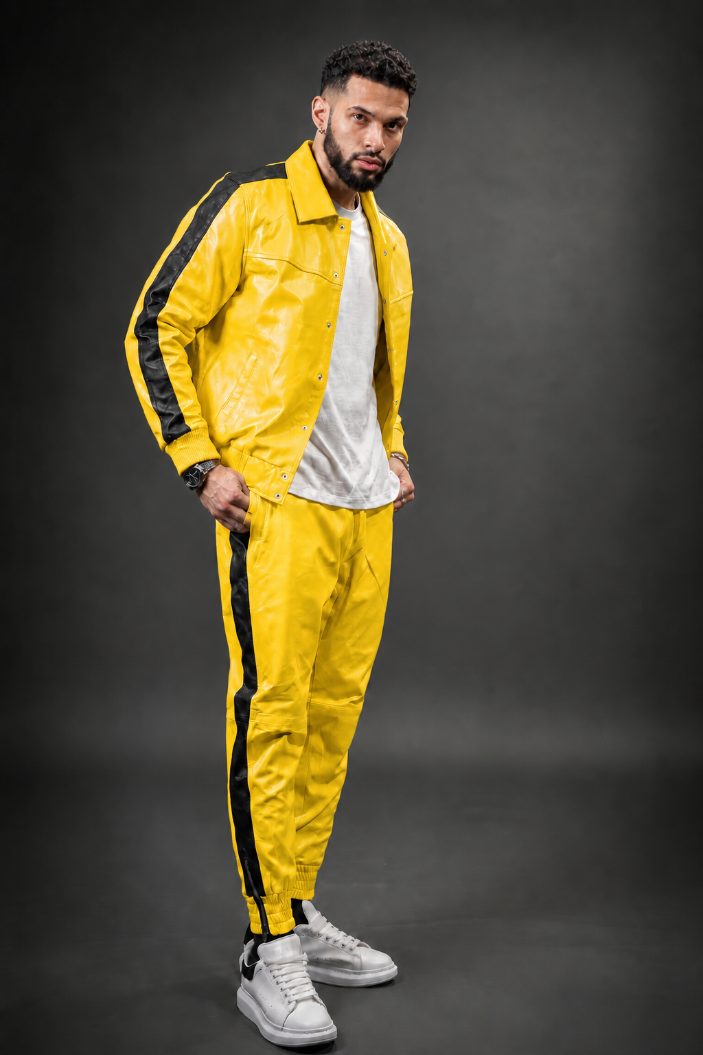 Men's Leather Track Suit Sweatsuit [Yellow]
