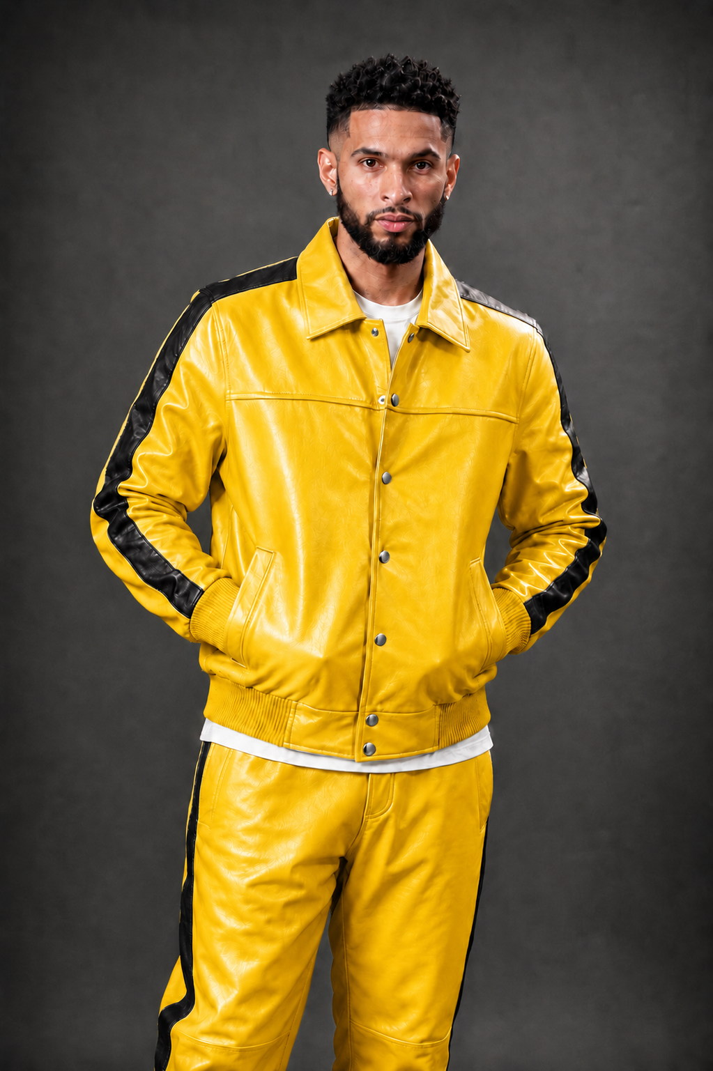 Men's Leather Track Suit Sweatsuit [Yellow]