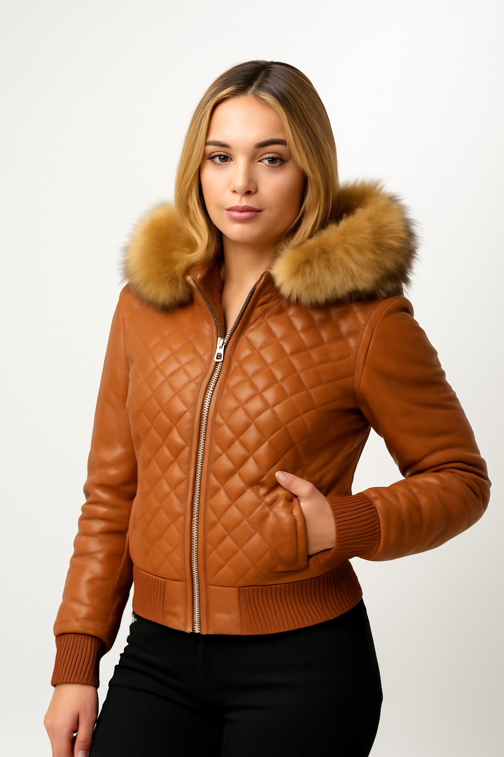 Women's Lucas Jacket With Premium Fox Fur Hood [Crystal]
