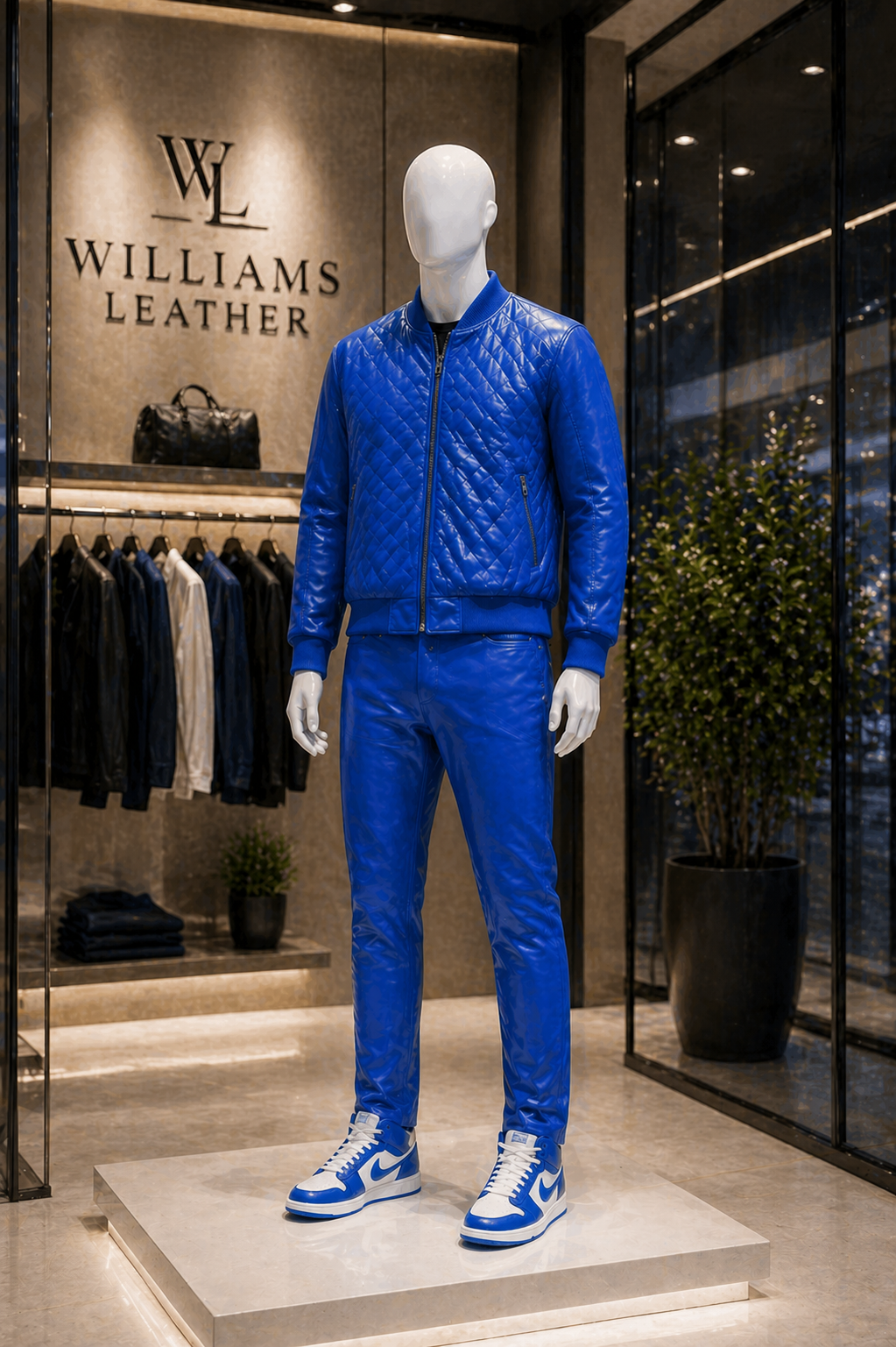 Diamond Quilted Blue Baseball Bomber Set for Men (Blue)