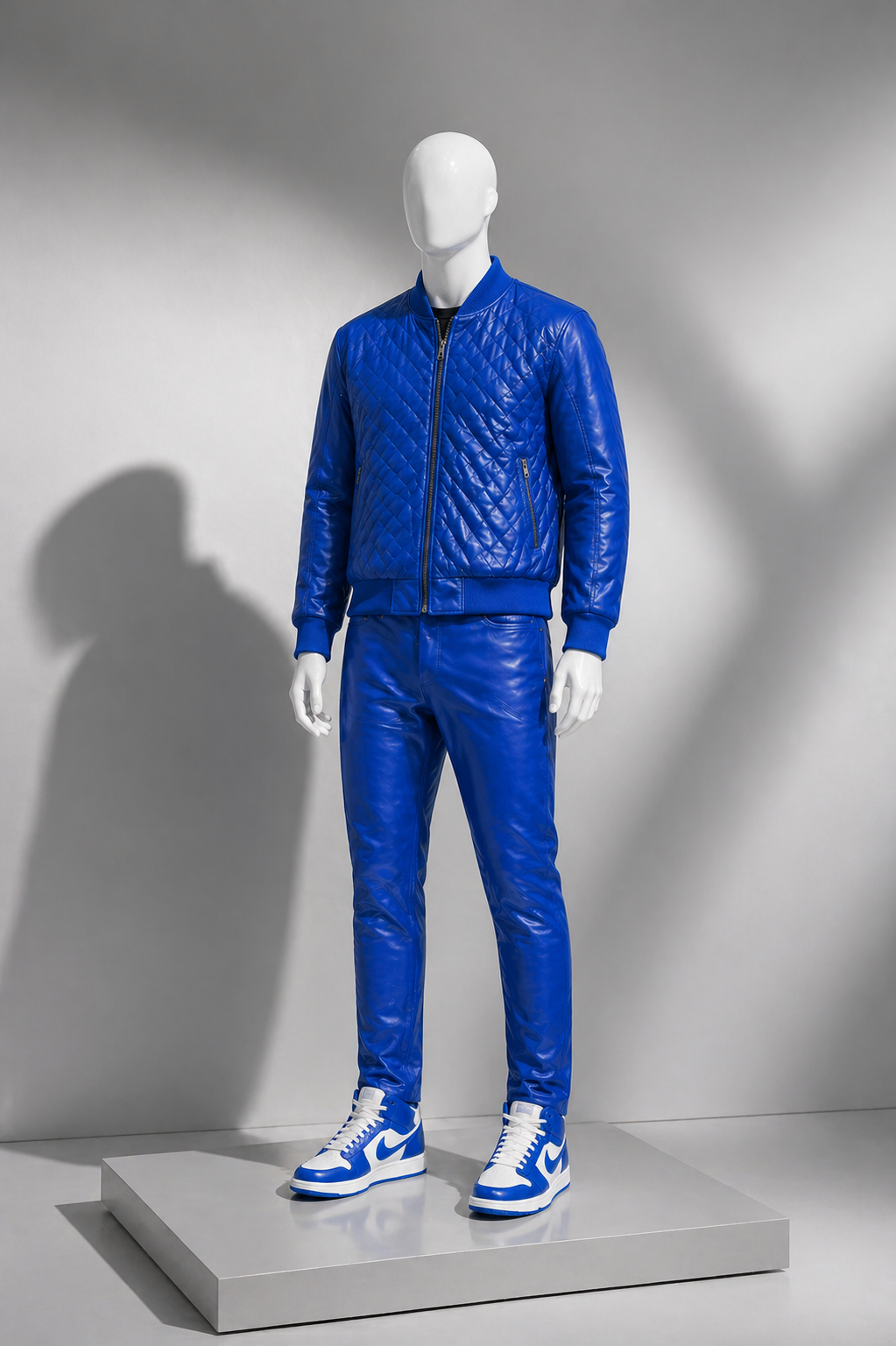 Diamond Quilted Blue Baseball Bomber Set for Men (Blue)