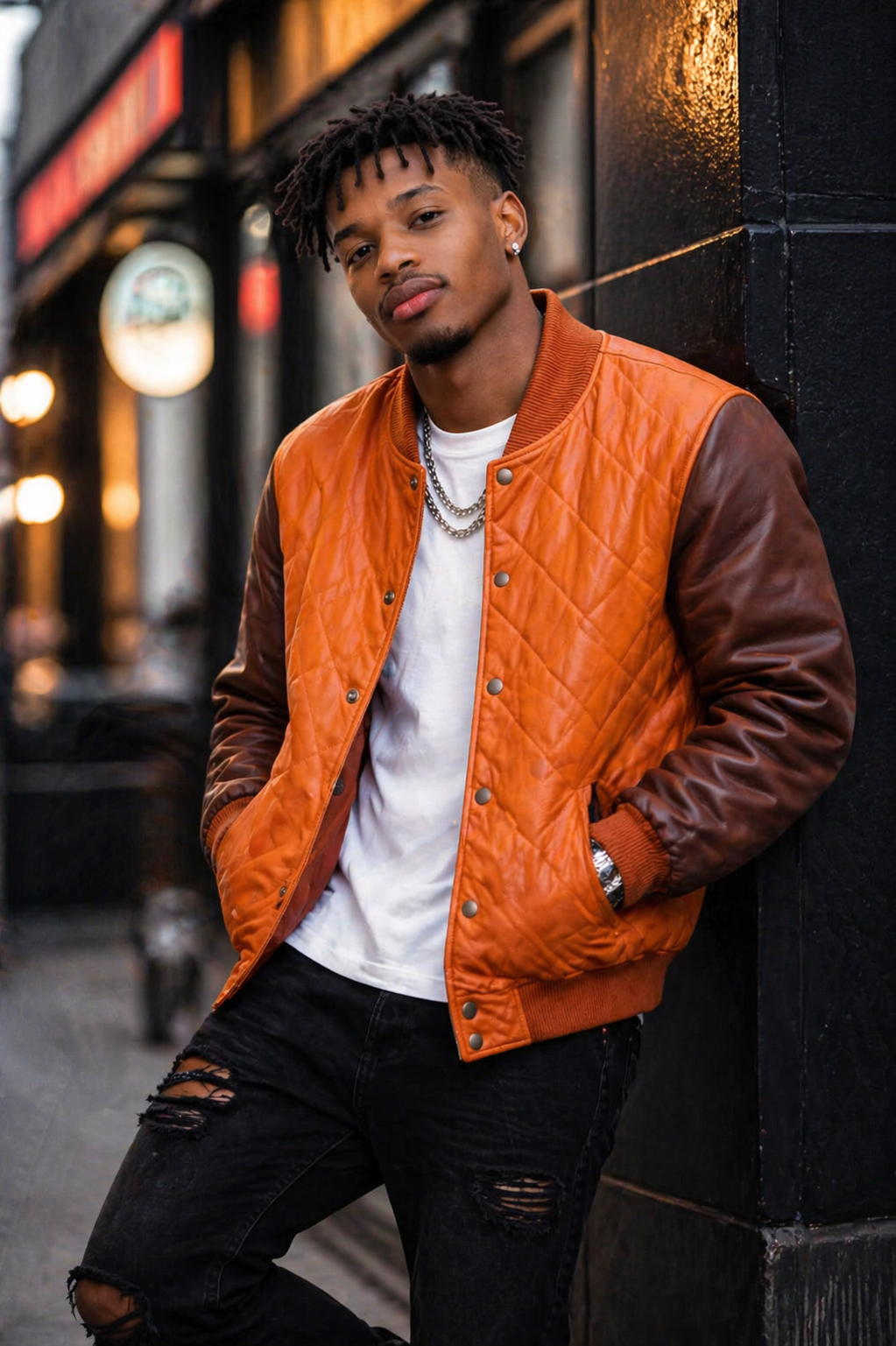 Men’s Diamond Quilted Leather Bomber Jacket