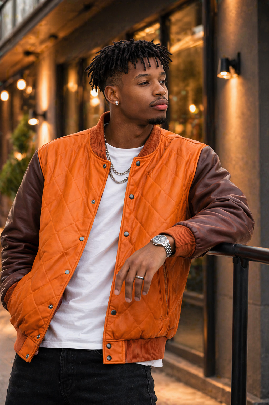 Men’s Diamond Quilted Leather Bomber Jacket