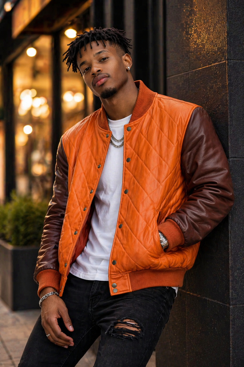 Men’s Diamond Quilted Leather Bomber Jacket