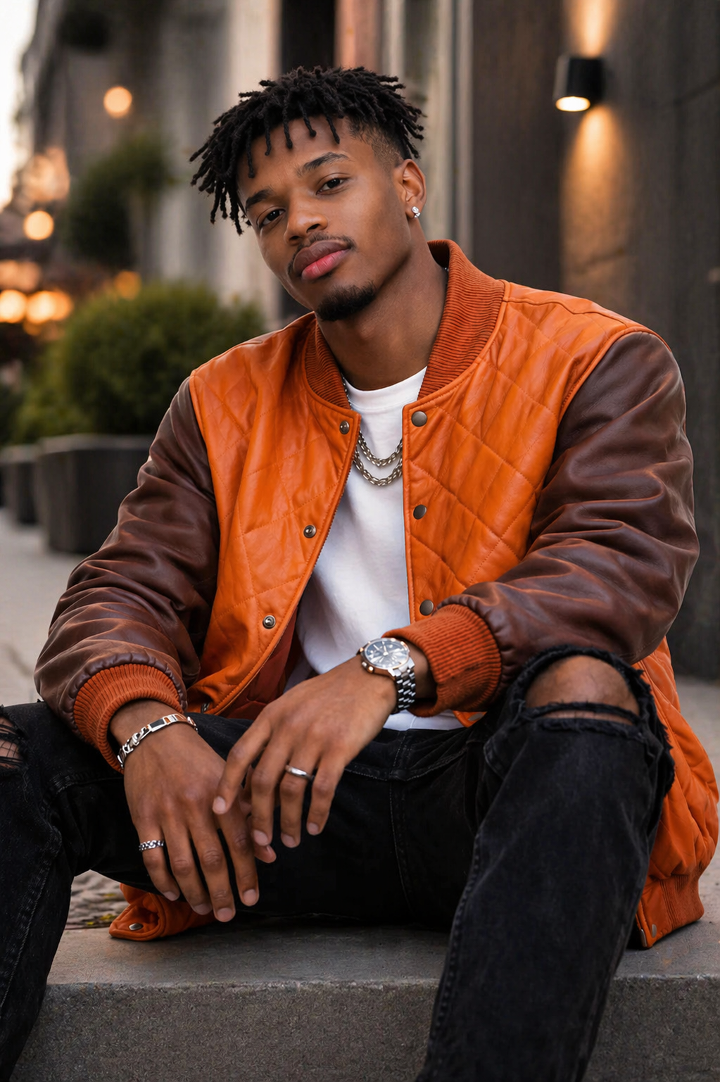 Men’s Diamond Quilted Leather Bomber Jacket