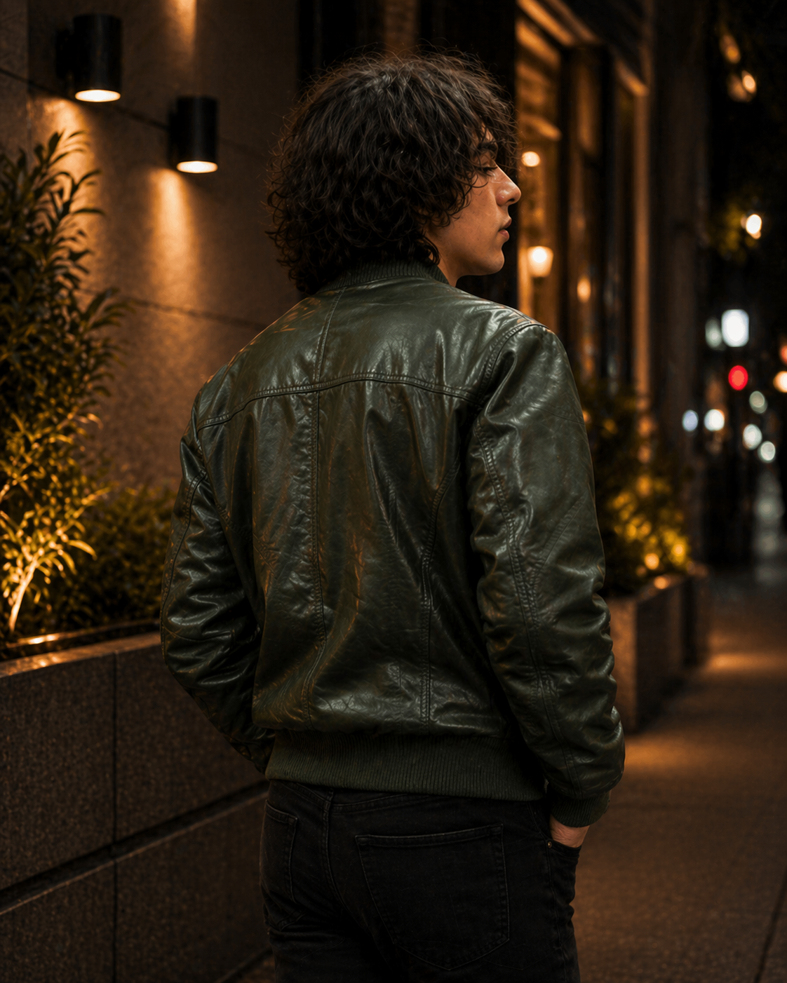 Men’s Green Leather Baseball Bomber Jacket