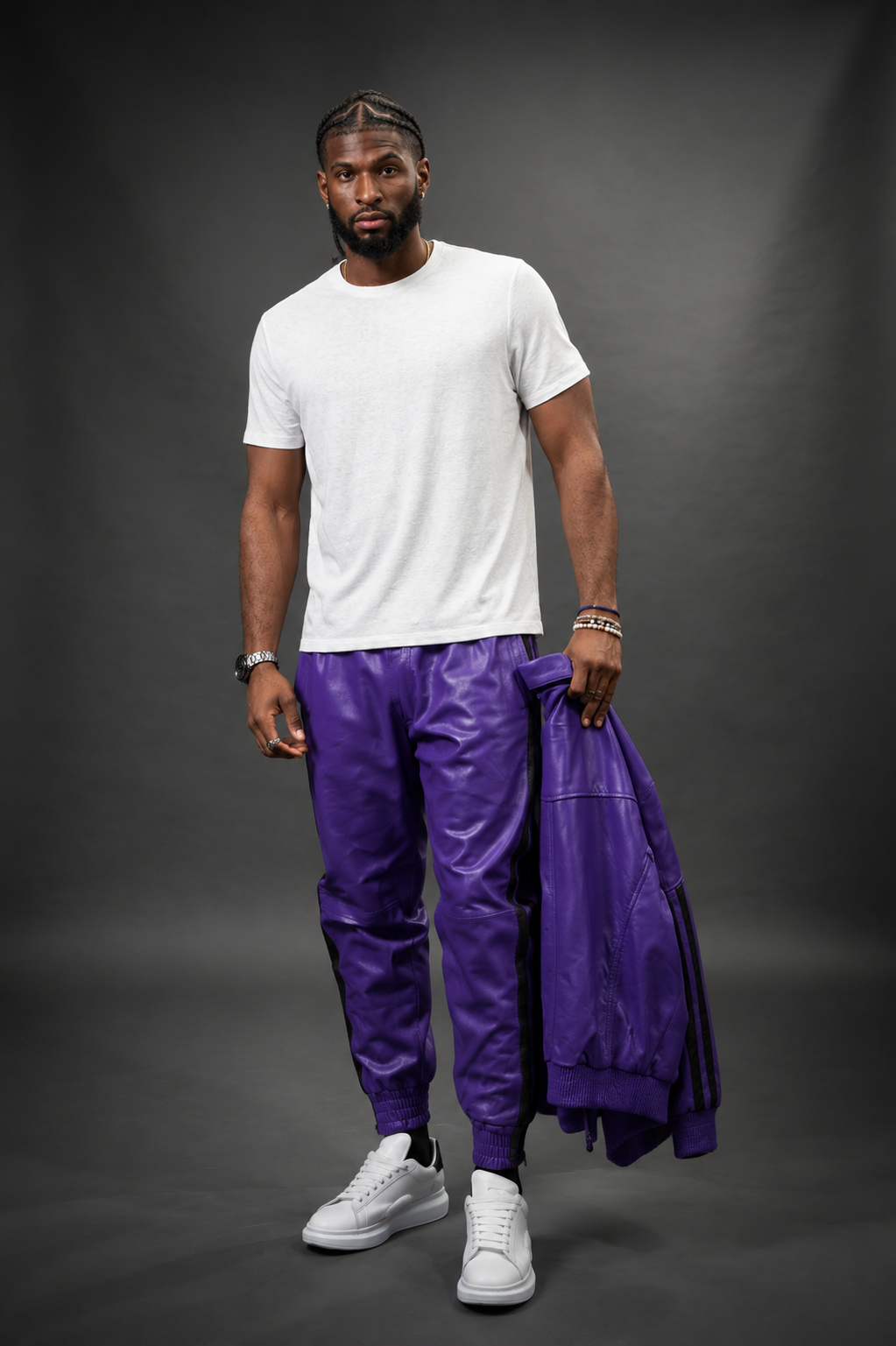 Men's Leather Track Suit Sweatsuit [Purple ] - William Leather