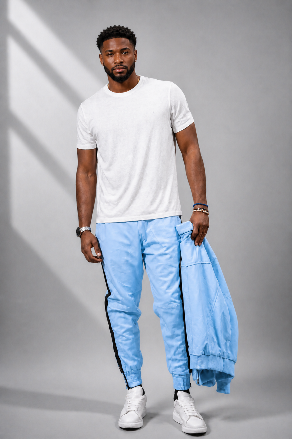 Men's Leather Track Suit Sweatsuit [light blue]