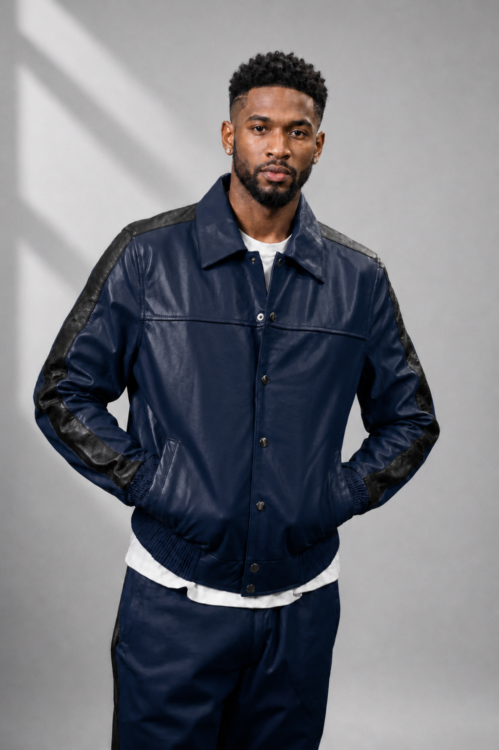 Men's Leather Track Suit Sweatsuit [navy blue] - William Leather