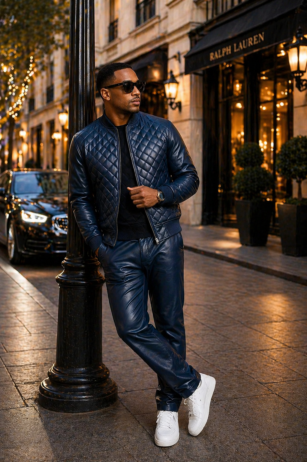 Men's Lucas Jacket & Leather Jean Pants [Navy]