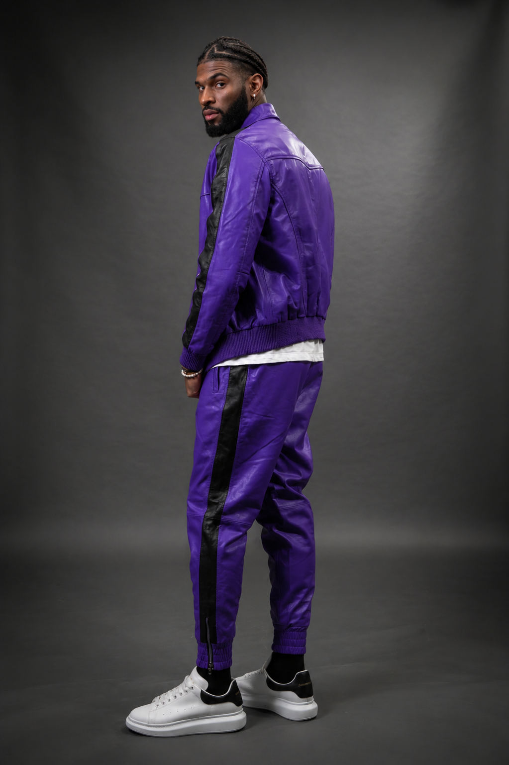 Men's Leather Track Suit Sweatsuit [Purple ]