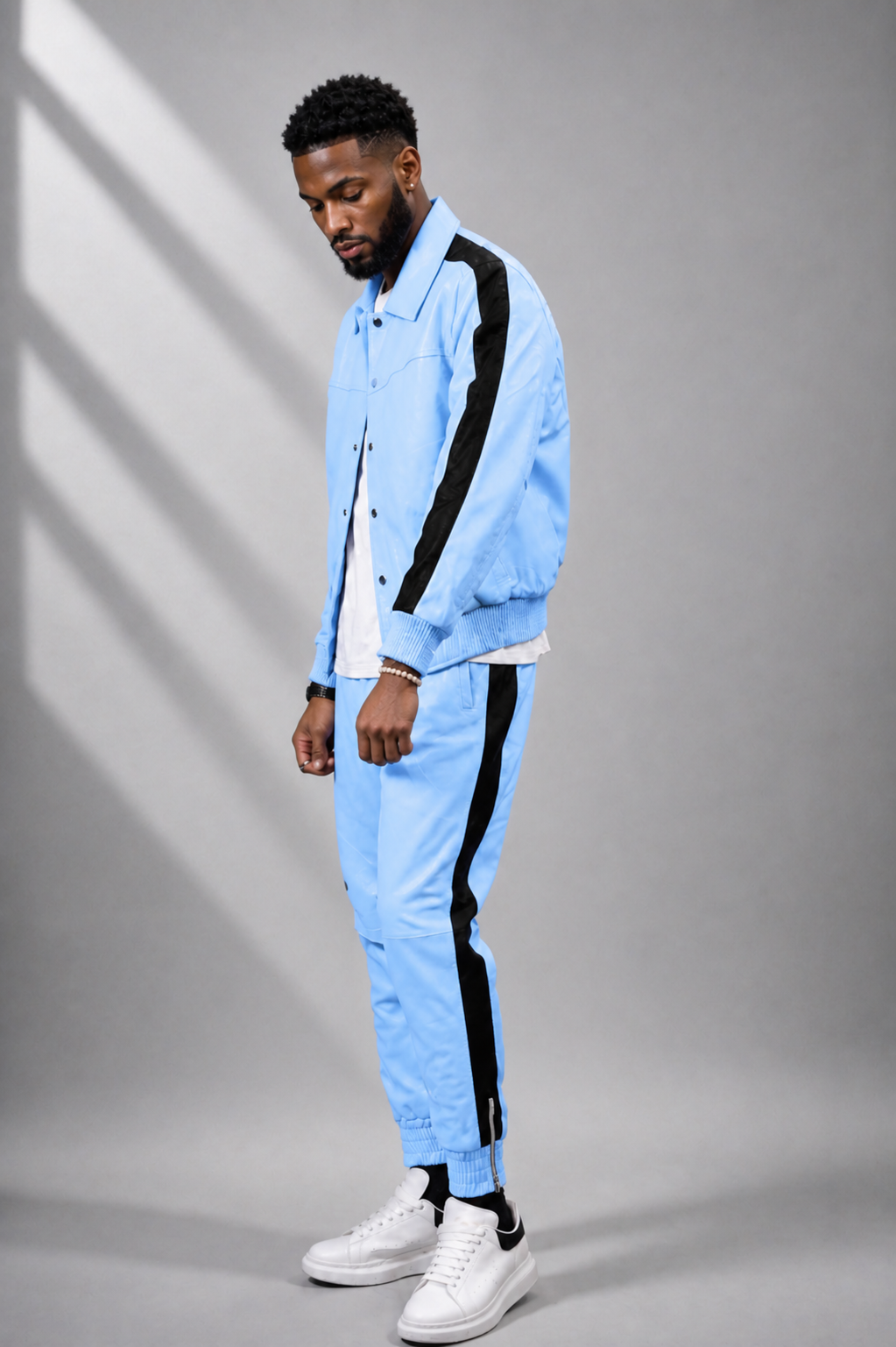 Men's Leather Track Suit Sweatsuit [light blue]