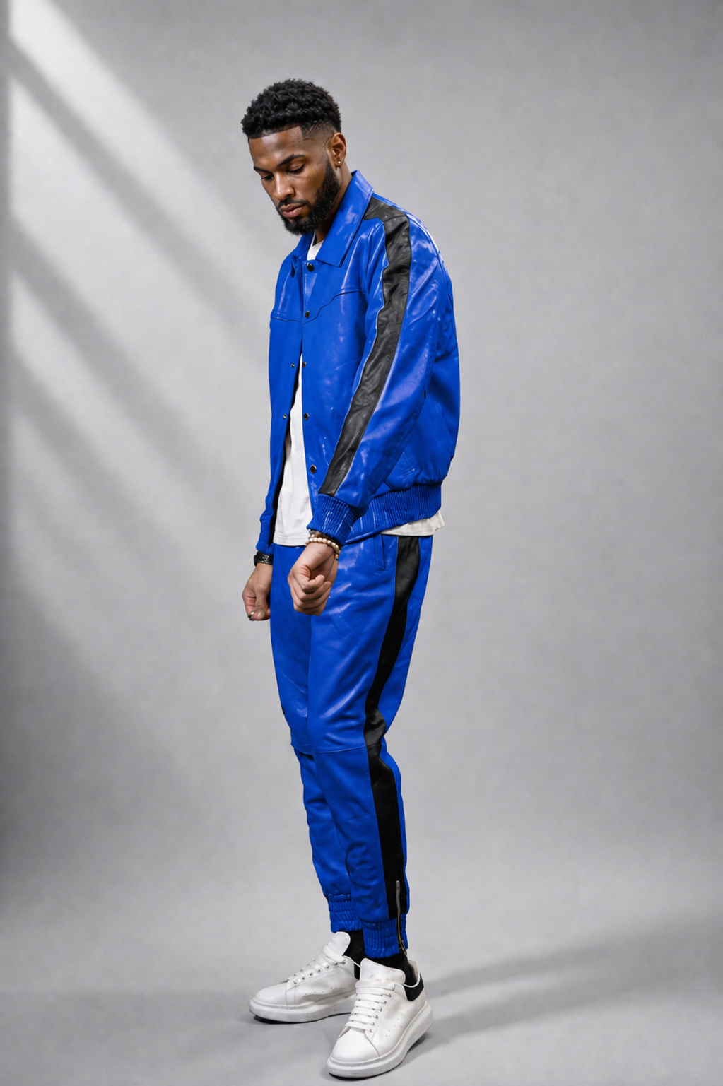 Men's Leather Track Suit Sweatsuit [royal blue]