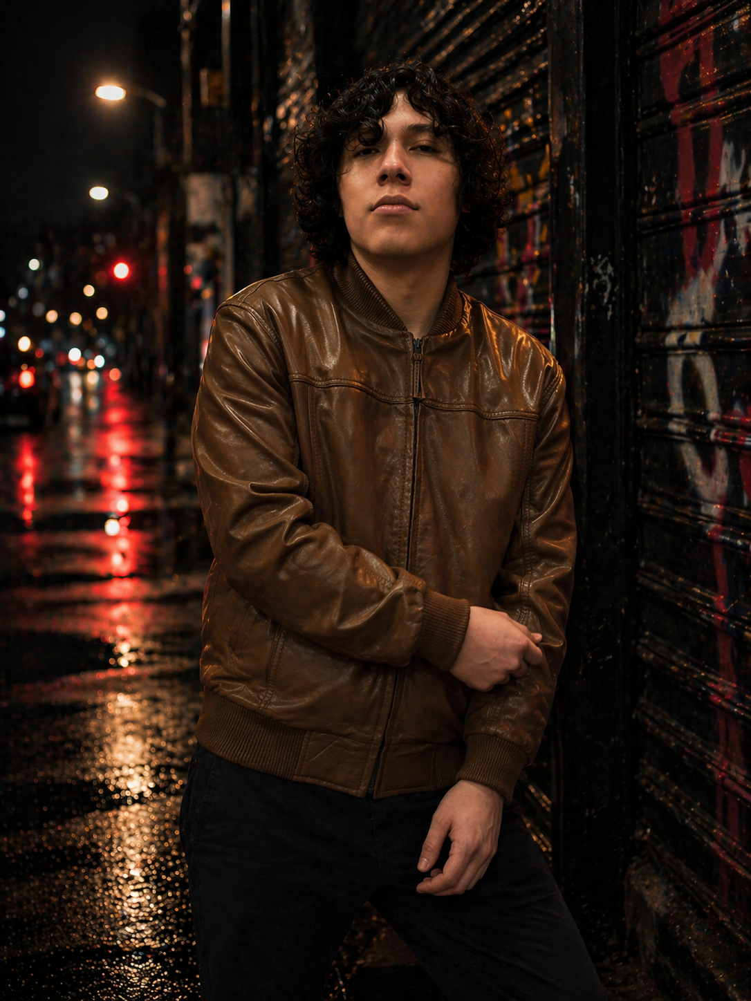 Men’s Brown Leather Baseball Bomber Jacket