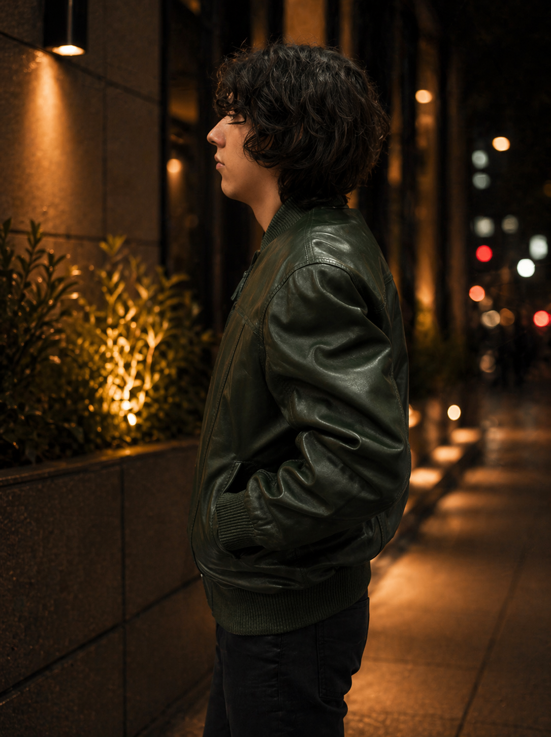 Men’s Green Leather Baseball Bomber Jacket