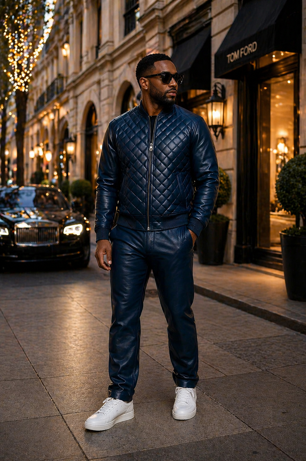 Men's Lucas Jacket & Leather Jean Pants [Navy]