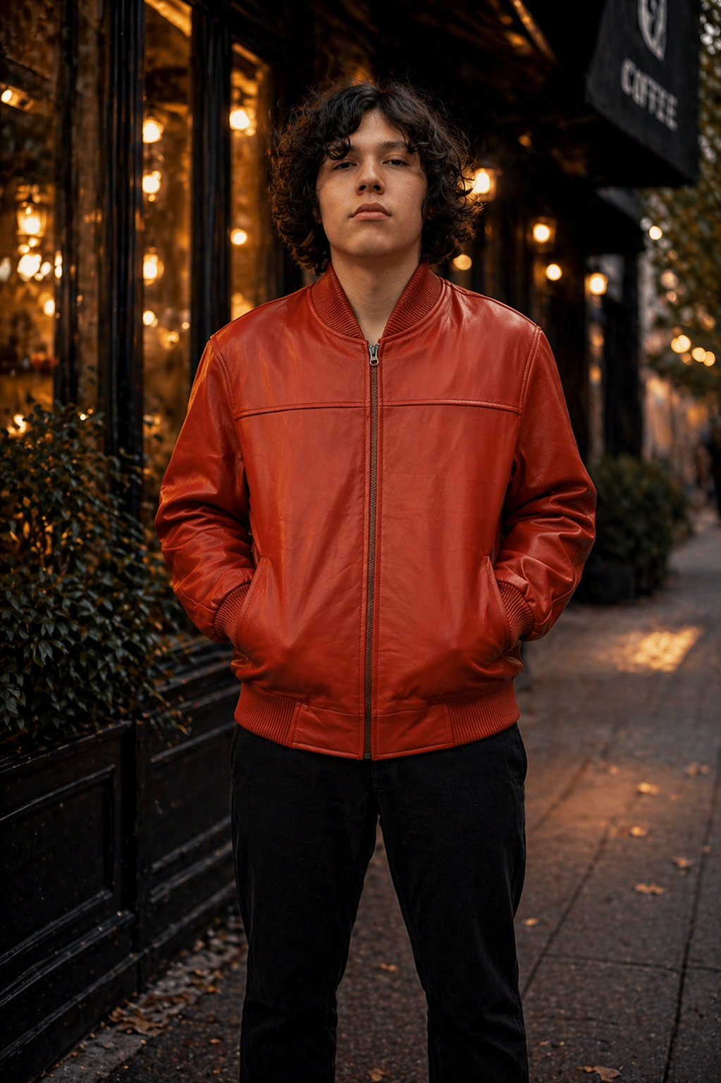 Men’s Red Leather Baseball Bomber Jacket