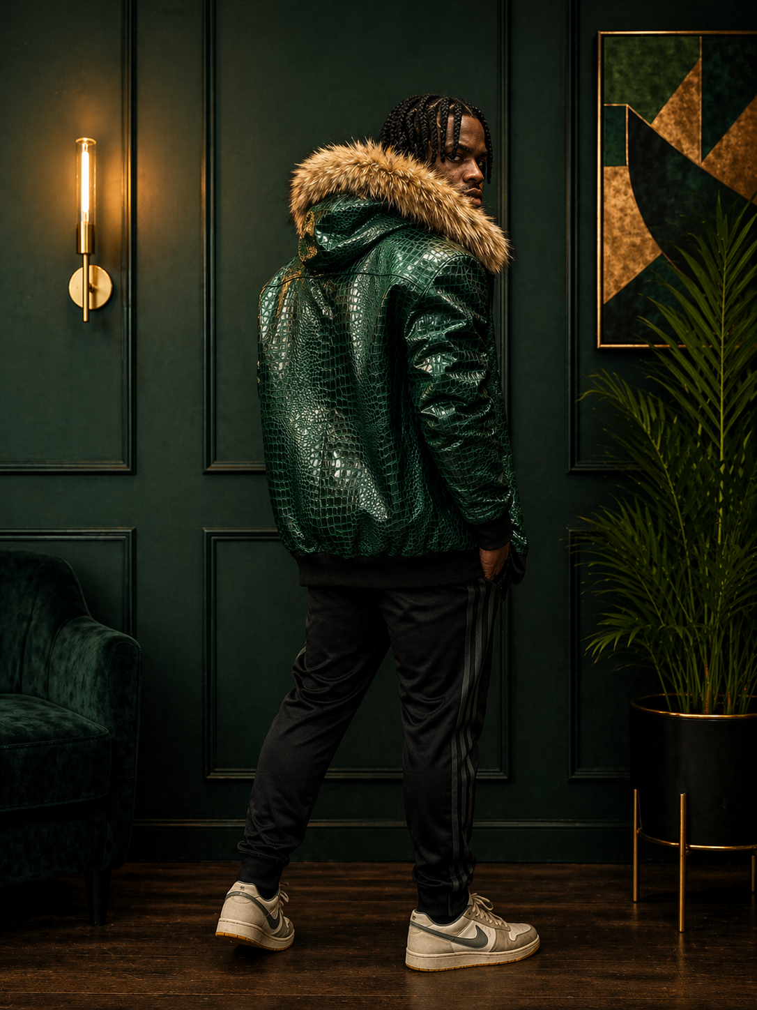Men's Leather Jacket Croc Trend Style