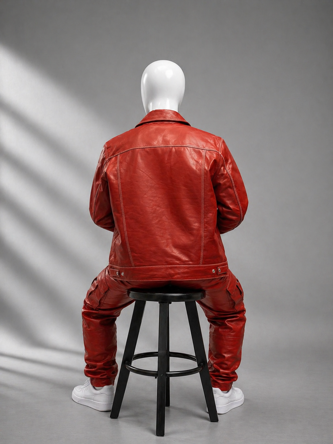 Men's Leather Jean Levi's Jacket And Cargo Pants Set [RED]