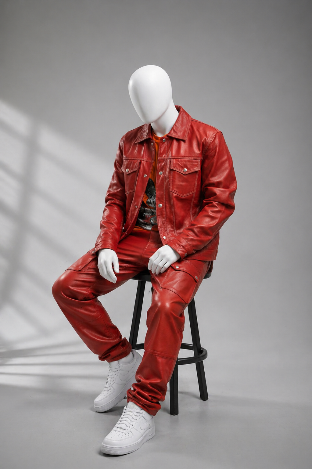 Men's Leather Jean Levi's Jacket And Cargo Pants Set [RED]