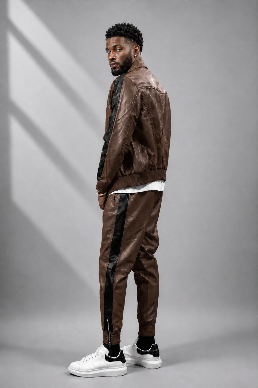 Men's Leather Track Suit Sweatsuit [Brown] - William Leather