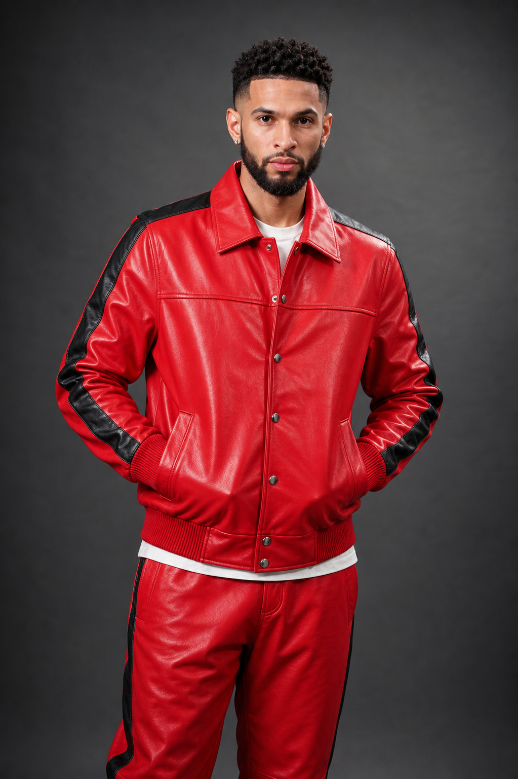 Men's Leather Track Suit Sweatsuit [Red] - William Leather