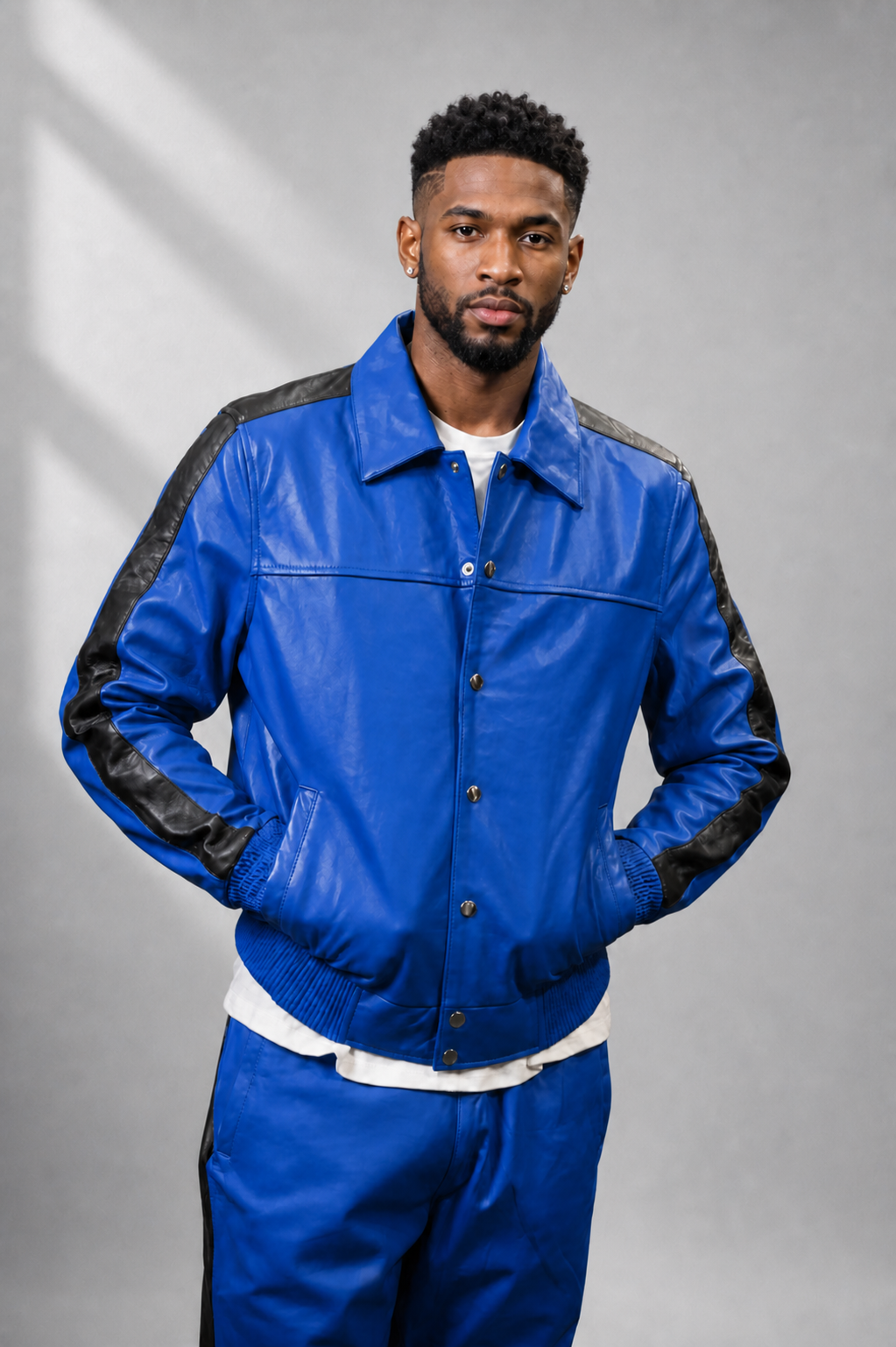 Men's Leather Track Suit Sweatsuit [royal blue]